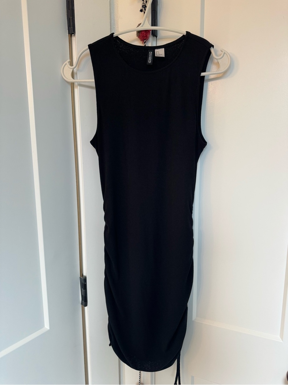 Divided Black Sleeveless Ruched Tank Dress